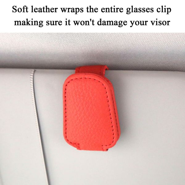 Sunglasses Holders for Car Sun Visor,Magnetic Leather Glasses Eyeglass Hanger Clip for Car,Ticket Card Clip Eyeglasses Mount,Car Visor Accessories (Red)