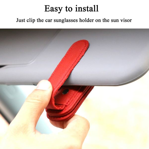 Sunglasses Holders for Car Sun Visor,Magnetic Leather Glasses Eyeglass Hanger Clip for Car,Ticket Card Clip Eyeglasses Mount,Car Visor Accessories (Red)