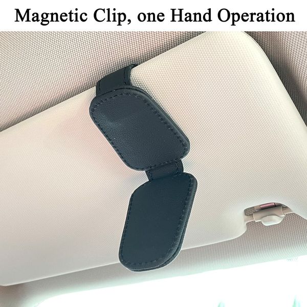 Sunglasses Holders for Car Sun Visor,Magnetic Leather Glasses Eyeglass Hanger Clip for Car,Ticket Card Clip Eyeglasses Mount,Car Visor Accessories (Black)