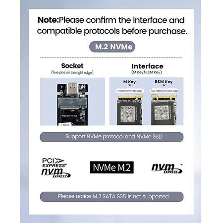 ORICO Aluminum M.2 NVMe SSD Enclosure to USB C USB 3.2 or 3.1 Gen 2 External Adapter 10Gbps