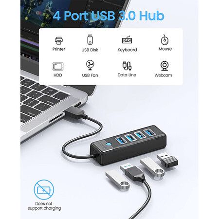 4 Port USB HUB 3.0, ORICO USB Splitter for Laptop with 0.5ft Cable