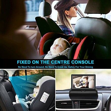 Baby Car Mirror 4.3  HD Night Vision Function Car Mirror Display, Safety Car Seat Mirror Camera Monitored  Wide Crystal Clear View