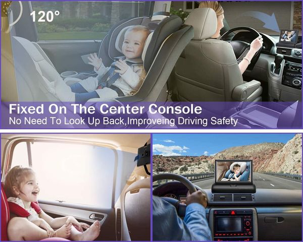 Baby Car Mirror 4.3  HD Night Vision Function Car Mirror Display, Safety Car Seat Mirror Camera Monitored  Wide Crystal Clear View