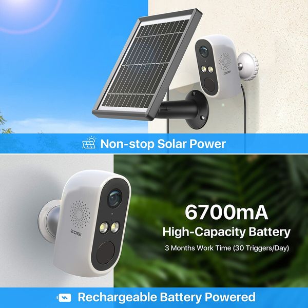 Wireless Solar Security Surveillance Camera 1080P Rechargeable WiFi IP  with 2-Way Audio,Light Siren Alarm,Motion Detection,Night Vision  32G SD card