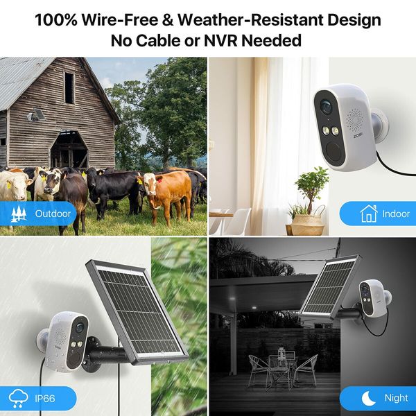 Wireless Solar Security Surveillance Camera 1080P Rechargeable WiFi IP  with 2-Way Audio,Light Siren Alarm,Motion Detection,Night Vision  32G SD card