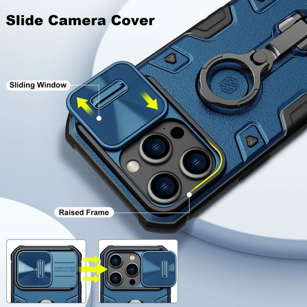 iPhone 14 Pro Max Case Armor Compatible with MagSafe with Rotatable Kickstand & Camera Cover-Blue