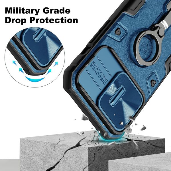 iPhone 14 Pro Max Case Armor Compatible with MagSafe with Rotatable Kickstand & Camera Cover-Blue