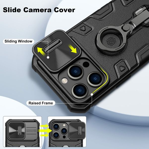 iPhone 14 Pro Max Case Armor Compatible with MagSafe with Rotatable Kickstand & Camera Cover-Black