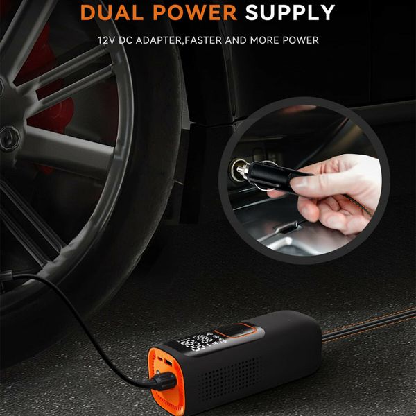 Tire Inflator 160PSI Portable Air Compressor 12V DC Air Pump with LCD Dual Screen Auto Tire Pump for Car Balls