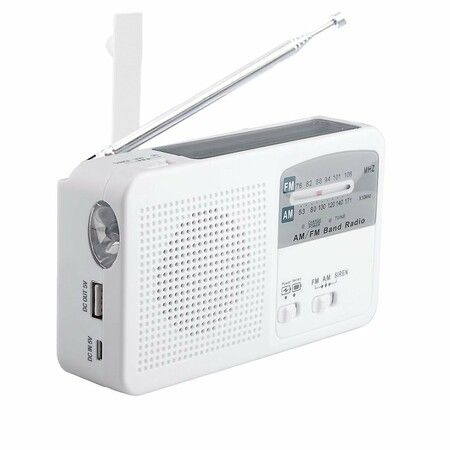 Emergency Solar Powered Hand-cranked Radio LED flashlights Siren FM/AM Weather Radio with Rechargeable USB Phone Charger for Outdoor Camping(White)