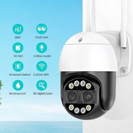 4K 8MP 8x Hybrid Zoom Wifi IP Camera Outdoor Wide Dual Lens Surveillance Cam