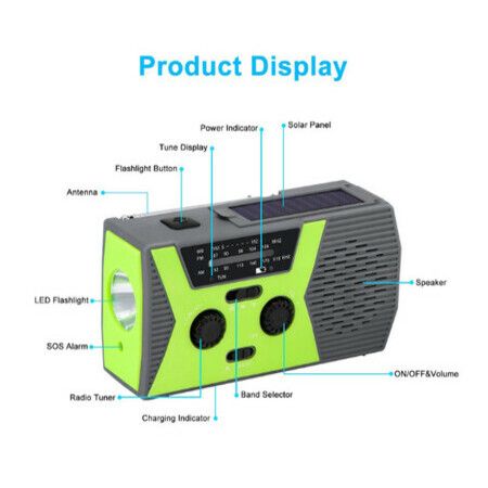 Weather Emergency Solar Crank Radio with Flashlight Reading Lamp Portable Camping AM FM NOAA SOS Alarm-Red