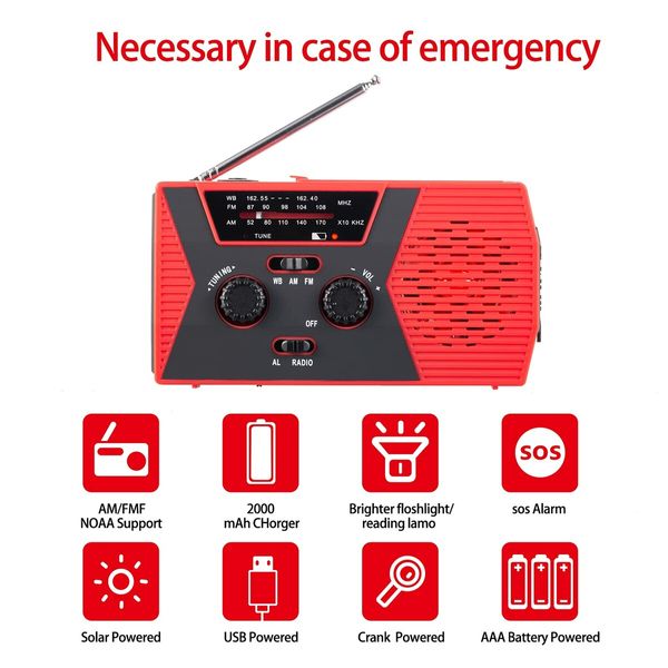 Weather Emergency Solar Crank Radio with Flashlight Reading Lamp Portable Camping AM FM NOAA SOS Alarm-Green