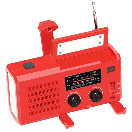 Emergency Solar Power Hand Crank Dynamo Wind Up 4000mAh Phone Charger Bank SOS AM/FM/NOAA Weather Pocket Flashlight Radio Color Red