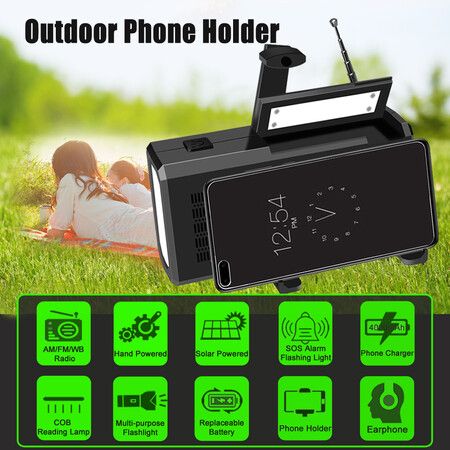 Emergency Solar Power Hand Crank Dynamo Wind Up 4000mAh Phone Charger Bank SOS AM/FM/NOAA Weather Pocket Flashlight Radio Color Green