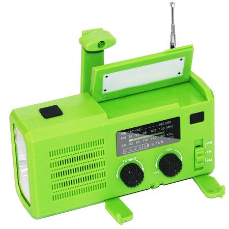 Emergency Solar Power Hand Crank Dynamo Wind Up 4000mAh Phone Charger Bank SOS AM/FM/NOAA Weather Pocket Flashlight Radio Color Green