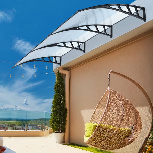 Window Awning Front Door Outdoor Patio Canopy Deck Balcony Porch House Cover Sun Shade Rain Snow UV Shield Clear Polycarbonate 1.5x3m