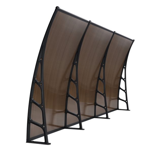 Window Door Awning Outdoor Patio Canopy Deck Balcony Porch House Cover Sun Shade Rain Snow UV Shield Polycarbonate Brown 1.5x3m