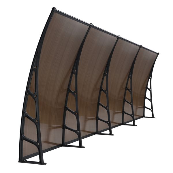 Window Awning Front Door Outdoor Patio Canopy 1.5x4m House Deck Porch Balcony Cover Sun Shade Rain Snow UV Shield Polycarbonate Brown