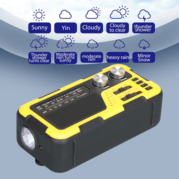 Emergency Solar Hand Crank Weather Radio AM/FM Radio Waterproof 2000mAh Power Bank Bluetooth Speaker LED Flashlight Phone Charge