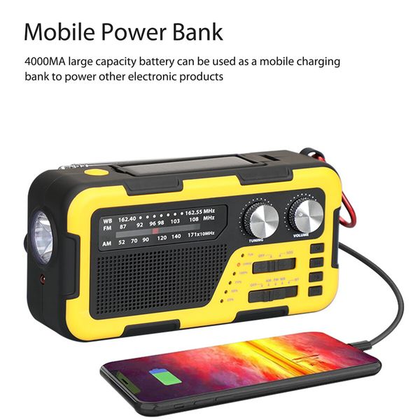 Emergency Solar Hand Crank Weather Radio AM/FM Radio Waterproof 2000mAh Power Bank Bluetooth Speaker LED Flashlight Phone Charge