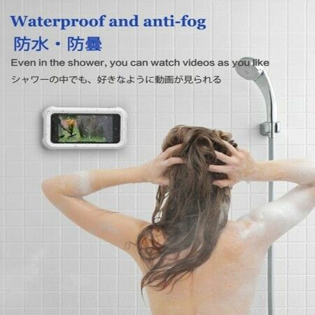 Waterproof Shower Phone Holder with 360°Rotation,Angle Adjustable,Wall Mounted Phone Holder for Bathroom Mirror Bathtub Kitchen,Up to 6.8 Inch (White)