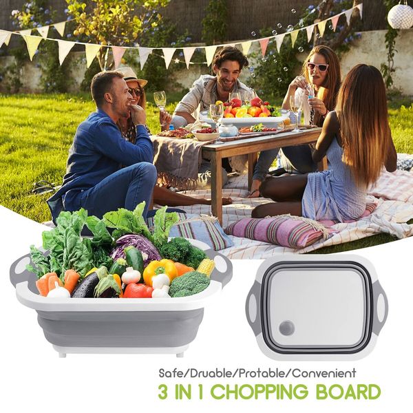 Collapsible Cutting Board Chopping Basin Kitchen Foldable Camping Dishes Sink Space Saving Storage Basket for BBQ  Picnic Camping Outdoor