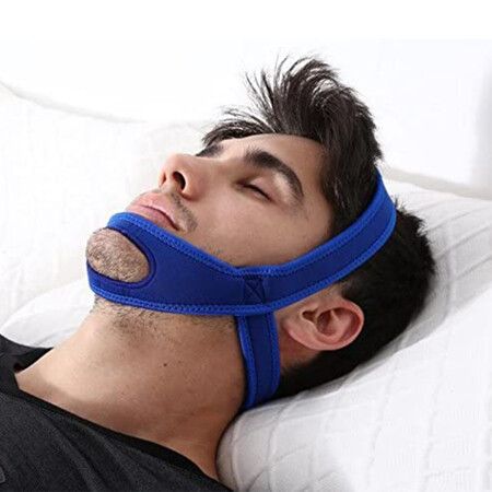 Snore Stop Belt Anti Snoring Cpap Chin Strap Sleep Apnea Jaw Solution TMJ Blue (Blue)