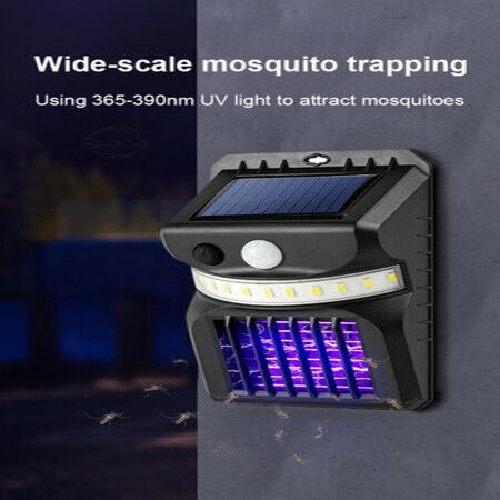 2 Pack Solar Mosquito Zapper Outdoor, Bug Zapper Electric Insect Fly Traps with Motion Sensor warm white Lights Wall Lamp for Outdoor Garden Yard