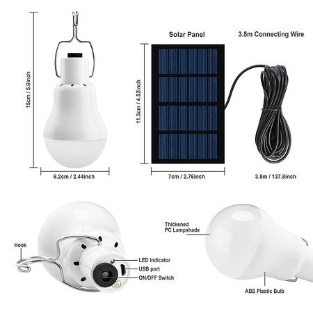 Solar Light Bulbs Portable Outdoor 110LM Tent Light with 800mAh Rechargeable Battery for Chicken Coop Camping Hiking Tent Shed Patio Garden