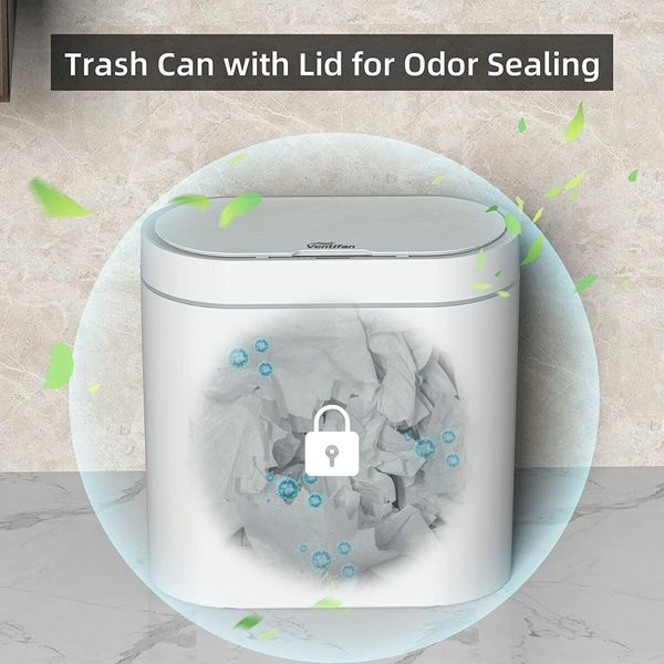 Bathroom Trash Can with Lid, 2.5 Gallon Waterproof Automatic Motion Sensor Garbage Bin