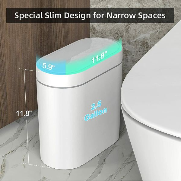 Bathroom Trash Can with Lid, 2.5 Gallon Waterproof Automatic Motion Sensor Garbage Bin