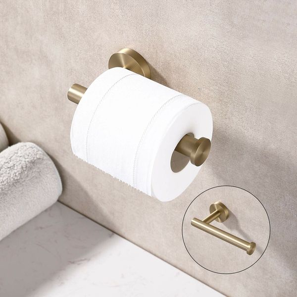 Toilet Paper Holder SUS304 Stainless Steel,Modern Round Tissue Roll Holders Wall Mount,Toilet Paper Roll Dispenser Bathroom 5 inch TP Holder for Kitchen Washroom,Brushed Gold