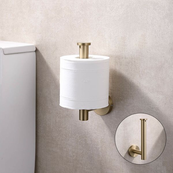 Toilet Paper Holder SUS304 Stainless Steel,Modern Round Tissue Roll Holders Wall Mount,Toilet Paper Roll Dispenser Bathroom 5 inch TP Holder for Kitchen Washroom,Brushed Gold