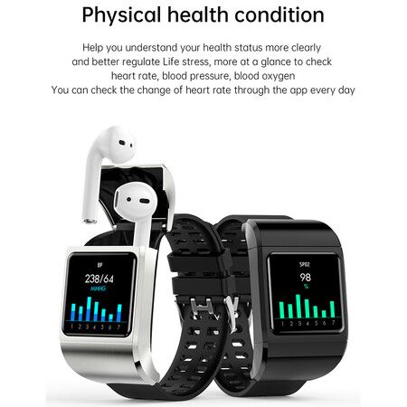 2023 Newest  2 in 1 Intelligent Watch Tws Bluetooth-compatible Headset Blood Pressure Heart Rate Monitor Smartwatch Sports Bracelet Color Black