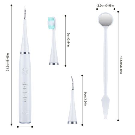 Electric Tooth Cleaner,  Dental Calculus Remover,Tooth Scraper Teeth Cleaning Kit with 3 Cleaning Heads, 5 Modes, Oral Mirror, Green