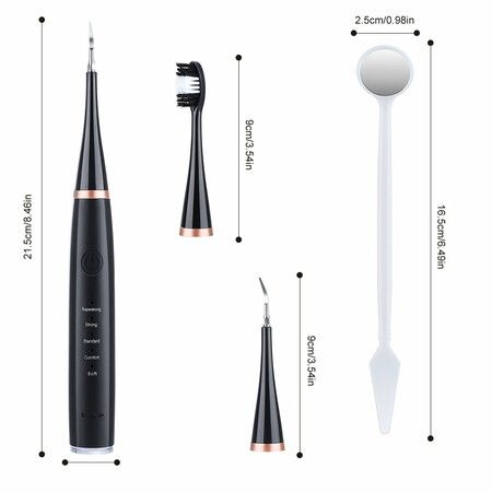 Electric Tooth Cleaner,  Dental Calculus Remover,Tooth Scraper Teeth Cleaning Kit with 3 Cleaning Heads, 5 Modes, Oral Mirror, Black