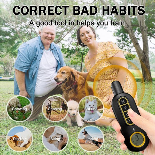 Dog Training Collar Waterproof Remote Rechargeable Electric Training Collar with 3 Safe Training Modes Beep, Vibration, Safe Shock Modes Suitable for Dogs