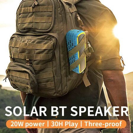 Solar Bluetooth Wireless Speaker 20W Portable HiFi Bass Stereo Sound with TF Card/Lighting/Aux for Travel/Home