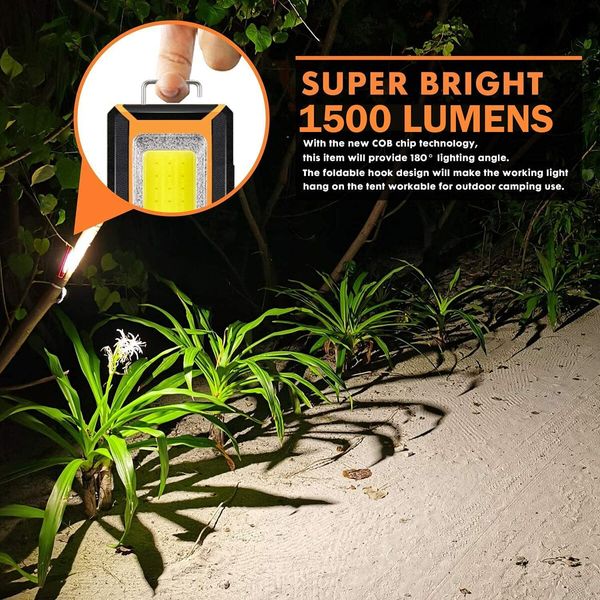 LED Rechargeable Magnetic Work Light 40W 1500Lumens,Hanging Hook 3 Lighting Modes,Job Site Lighting for Car Repairing,Camping,Working,and Hurricane (2 pack)