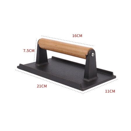 Cast Iron Bacon Smash Burger Press for Teppanyaki Flat Top Griddle Grill Press Perfect for BBQ Meat, Paninis, Tortilla, Steak, Sandwich 21x11cm