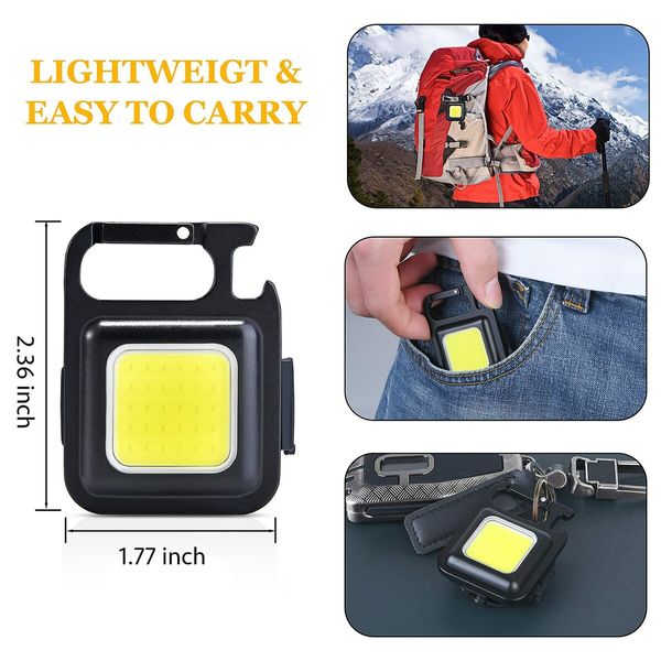 COB Keychain Work Light,Keychain Flashlight 1000 Lumen Emergency Light with 4 Light Mode Magnetic Work Light and Folding Bracket Bottle Opener,Portable Flashlight for Camping,Hiking (2 Pack)