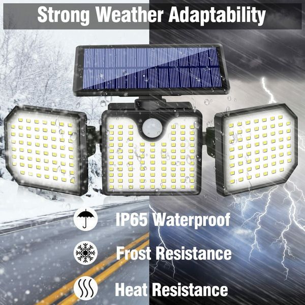 Solar Light for Home 230 LED Solar Wall Lamp IP65 Waterproof Outdoor Street Lamp 3 Heads with Wide Angle Adjustable 1500LM Motion Sensor Lights