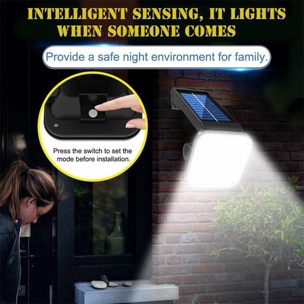 Solar Light Outdoor 54 COB LED Motion Sensor Light, 2400mah 360? Rotating Head Wide Angle Illumination, 3 Modes Wireless Security Wall Lighting