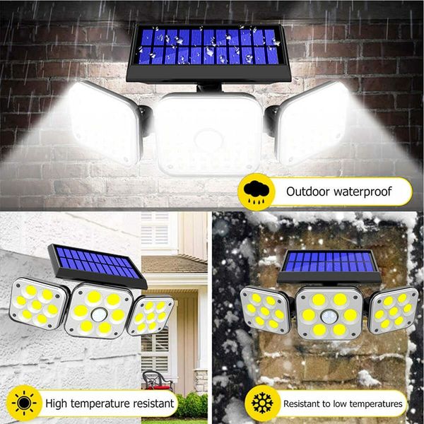 Solar Light Outdoor Motion Sensor 3 Heads Lights Solar Powered, COB LED Flood Light Motion Detected Spotlights IP67 Waterproof 360? Rotatable