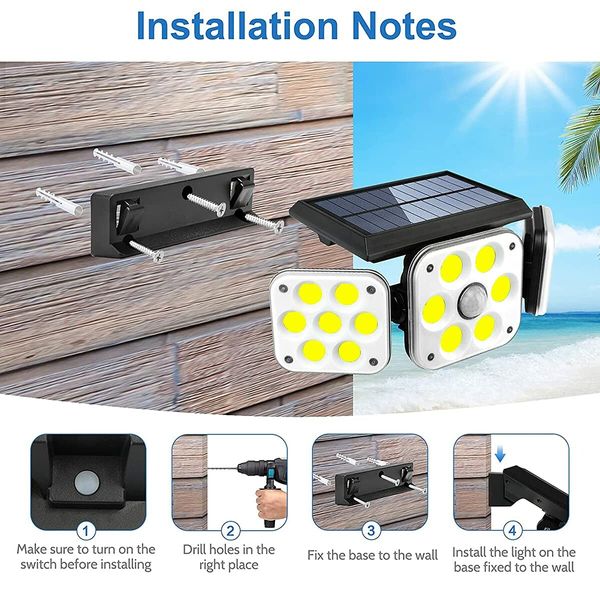 Solar Light Outdoor Motion Sensor 3 Heads Lights Solar Powered, COB LED Flood Light Motion Detected Spotlights IP67 Waterproof 360? Rotatable