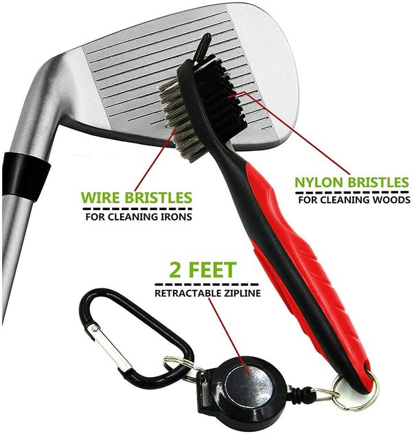 2 Pieces Golf Club Brush and Club Groove Cleaner (Red)