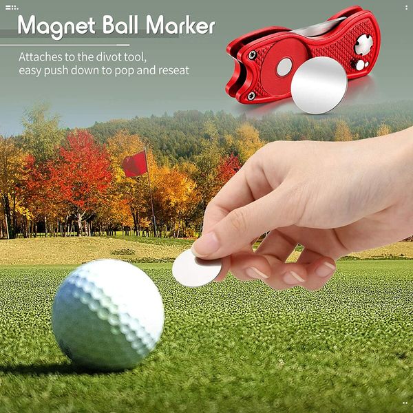 2 Pieces Golf Repair Tool Stainless Steel Foldable Golf Divot Tool Golf Ball Marker (Red)