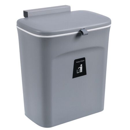 9 L Kitchen Compost Bin Hanging Small Trash Can with Lid for Bathroom/Bedroom/Camping-Grey