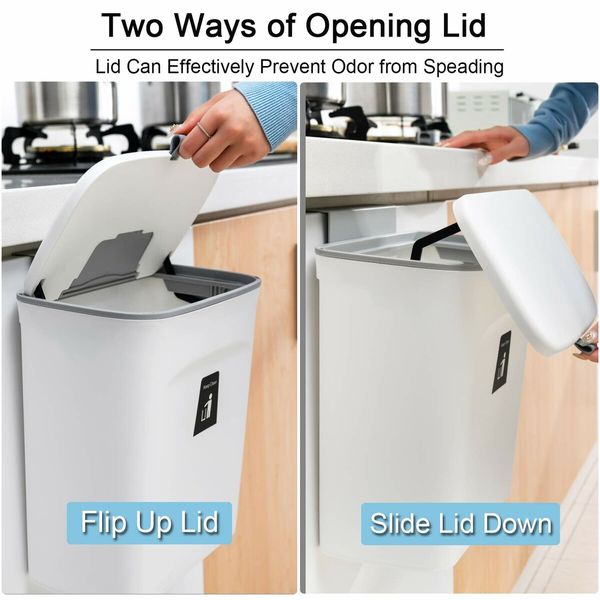 9 L Kitchen Compost Bin Hanging Small Trash Can with Lid for Bathroom/Bedroom/Camping-White